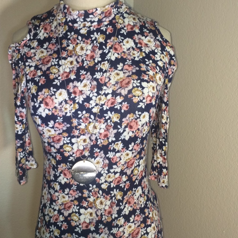 Floral Half Shoulder Blue/Rose/Cream Top